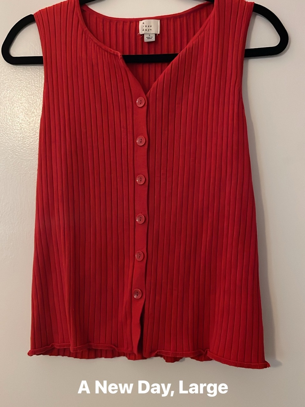a new day Red Ribbed Button-Front Tank